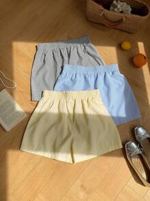 Comfortcana 3pcs/Set Plus Size Striped Shorts, Multi-Color - Multicolor - View 2