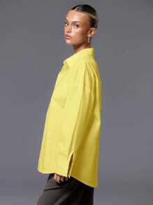 MUSERA 老派风格超大号纽扣衬衫，适合度假、日常穿着，黄色超大号上衣，机场返校季穿着，优雅春夏假日风情。 - 黃色 - 查看 2