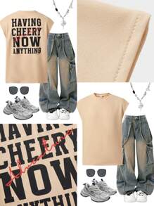 SHEIN Fashionable Loose Fit Letter Print Tank Top For Teen Boys, Suitable For Daily Wear, Parties, Music Festivals, School Or Vacation, Comfortable &