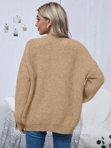 SHEIN Clasi Cárdigan largo de punto de unicolor holgado para mujer - Caqui - Ver 2