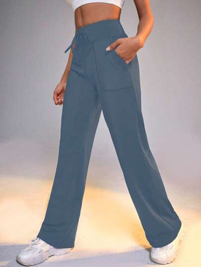 Gameset SHEIN Sport 休闲纯色高腰直筒运动裤