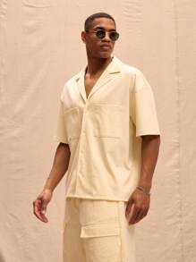 Musero 实用口袋针织翻领口袋纽扣短袖衬衫春夏度假风 - 卡其色 - 查看 2