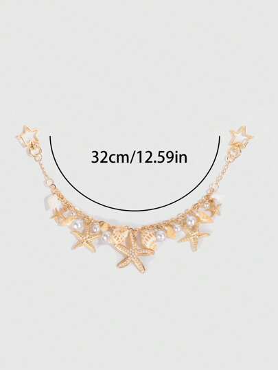Fairycore 1pc Vacation Beach Style Sea Shell Conch Pearl Metal Bag Charm, Wedding Decor Chain