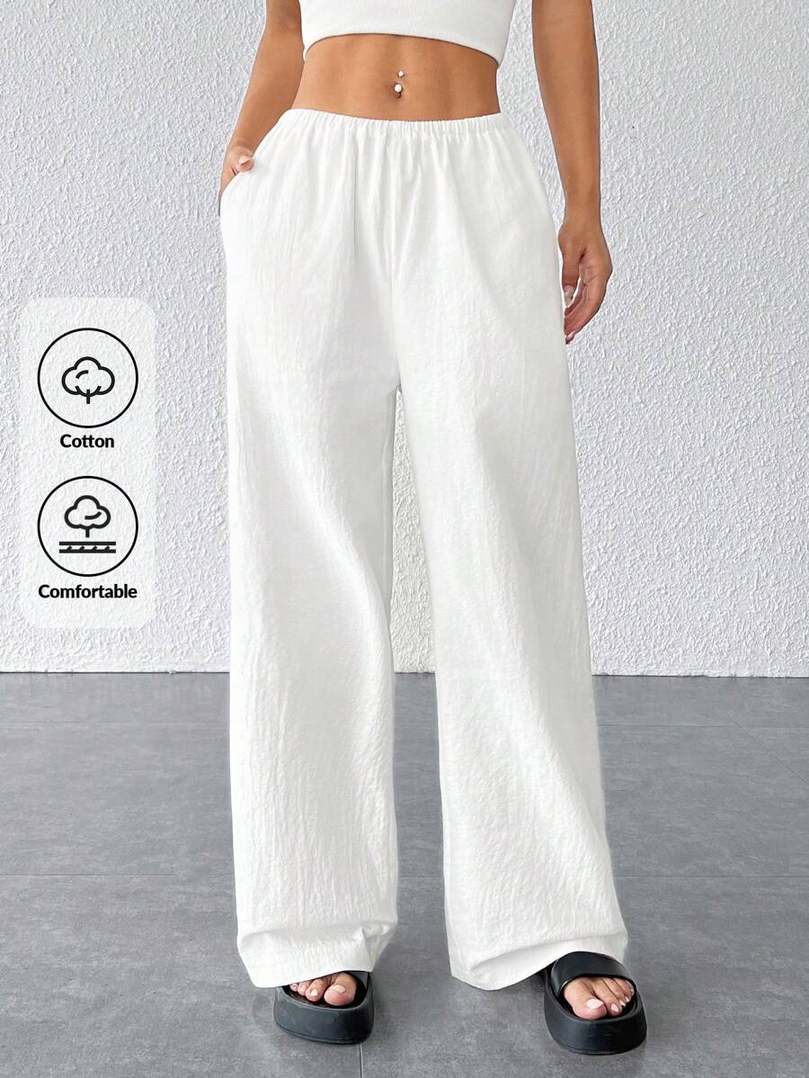 SHEIN EZwear Plus Size Solid Color Textured Loose Casual Wide Leg Pants, Autumn/Winter