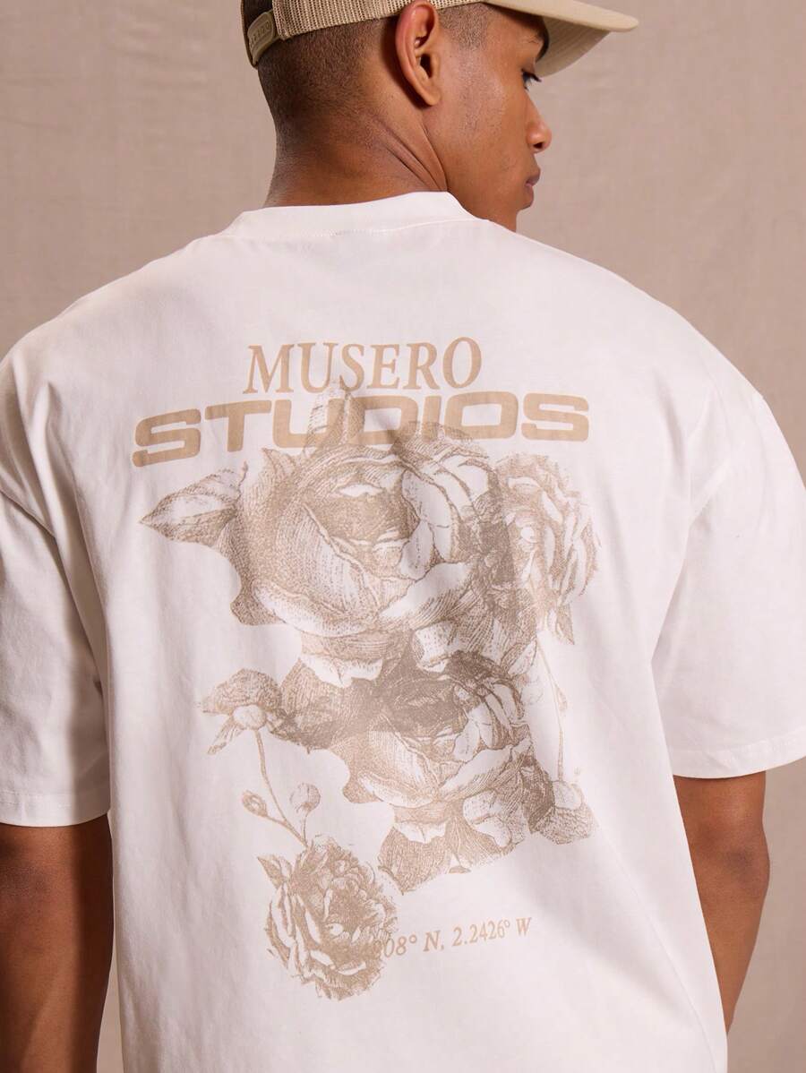 超大“Musero Studios”图案印花T恤春夏假期复活节 - 白色 - 查看 1