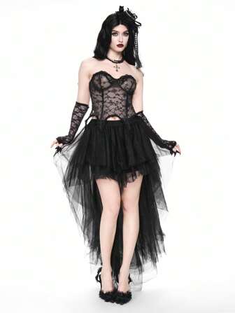 Goth Bralette bandeau de encaje transparente y sexy para mujer, se puede usar como prenda exterior