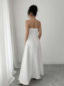 Elenzga Regular Size Women Metallic Decor Mock Pocket Pleated Design Midi Dress, Simple & Elegant