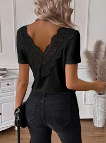 SHEIN LUNE Maglietta casual da donna con scollo a V e maniche corte, a tinta unita, versatile