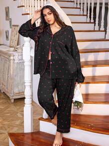 CottageSlumber Plus Size Comfortable Casual Allover Cherry Print Top And Pants Pajama Set, Outfits  Cozy And Elegant Details, Fall Clothes
