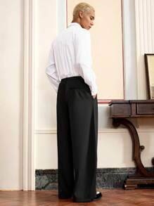 Manfinity VCAY Men's Fashion Casual Solid Color Pleated Design Loose Wide-Leg Black Pants, Suitable For Daily Wear - Black - View 2