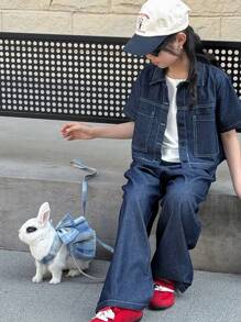 Dazy Kids 青少年女孩牛仔领上衣和牛仔裤套装，春夏季，返校服装