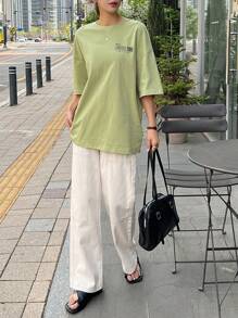 DAZY 标语图案落肩 T 恤 LIGHT OFF 限时特惠 夏季