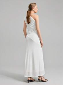 Ontre Women's Summer Asymmetrical Neck Elastic Fitted Dress, Fashionable Strapless Long Dress Suitable For Summer