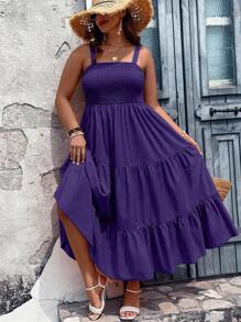 SHEIN Clasi Plus Size Solid Color A-Line Swing Cami Dress Maxi Women Outfit - Purple - View 1