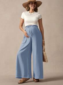 Boho Mama Pantalones casuales de cintura alta de unicolor para maternidad de vacaciones