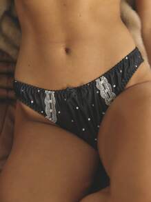 Aralina Satin Look Lace Trim Polka Dot Intimates Bra And Panty Lingerie Set - Black - View 8