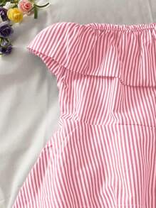 INAWLY Blusa da donna con colletto asimmetrico, righe, balze sul fondo e nodo in vita