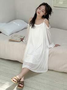 DAZY 青少年女孩休闲睡衣、秋季、返校服装 - 白色 - 查看 1