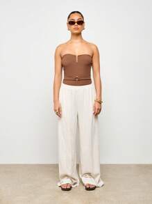 AiiRZ Ribbed Strapless Sweetheart Corset Style Bandeau Bodysuit With Belt Detail Spring Summer Clubwear Party Evening Occasion Bodycon Bustier Top