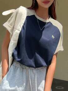 DAZY 女士插肩袖彩色块字母印花宽松短袖T恤超大T恤