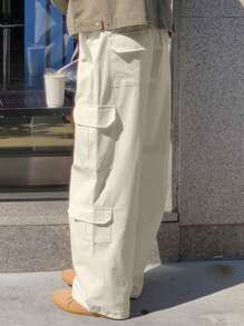 DAZY Spring Solid White Men's Casual Loose Work Pants Men Joggers - White - View 2