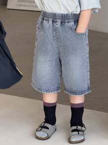 Dazy Kids 男童松紧腰宽松口袋休闲牛仔短裤 - 藍色 - 查看 5