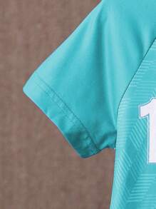 SHEIN 2 Pieces Set: Soccer Print Raglan Sleeve T-Shirt And Shorts Set, Casual Outfit For Young Boys Summer Holiday