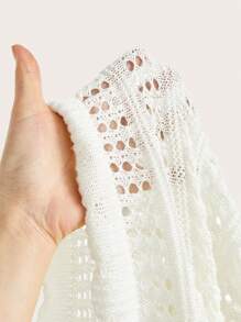 SHEIN PETITE Women's Thin Holiday Cardigan That Can Be Worn Over A Swimsuit As A Cover-Up Crocheted Thin Sweater For The Beach In Fall/Winter - White - View 6