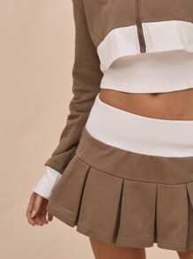 MUSERA Minifalda plisada con cintura contrastante cintura media, ropa de calle primaveral, la librería, vacaciones, festivo