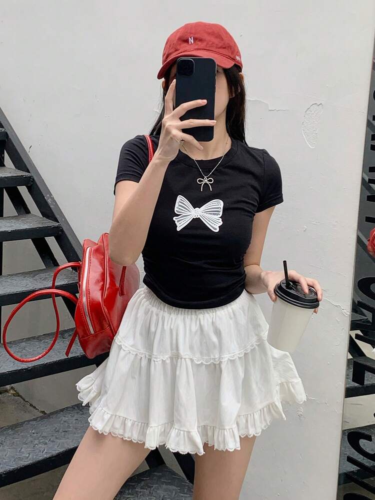 Women's Butterfly Print Rhinestone Decor Short Sleeve T-Shirt Summer Cute Tops,Graphic Tees