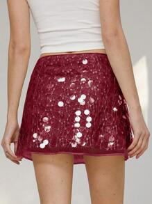 GENKIRA 女士时尚拼布迷你裙，采用网眼、亮片、金线刺绣设计，优雅公主风格 - 紅色 - 查看 4