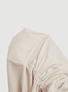 SHEIN MOD 合身褶饰金属扣杏色连衣裙 - 白色 - 查看 5