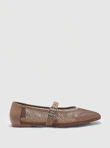 CUCCOO BIZCHIC Women's Brown Grid & PU Mixed Color Patchwork Square Toe 1cm Chunky Heel Casual Flats