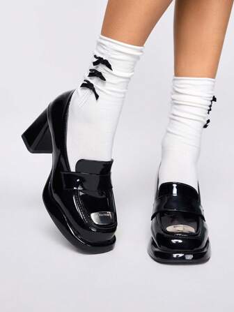 Goth 2025 Spring/Summer New Retro Square Toe Women's Slip-On Pumps, Thick Heel Loafers