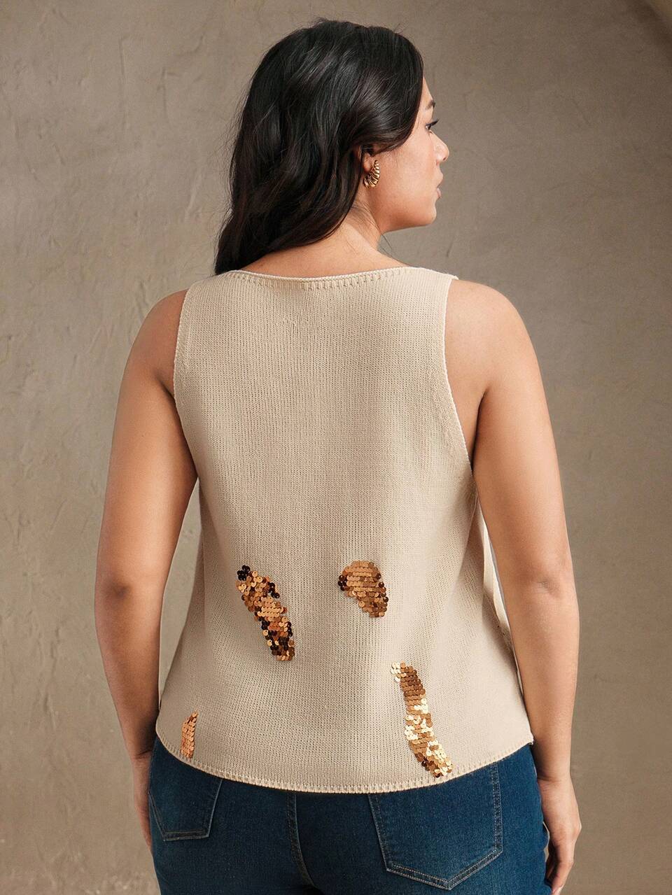 Plus Size Women's Elegant Glitter V-Neck Knit Tank Top, Spring For Women, Summer Clothes, Festival, Casual, Vacation, Holiday, Beach, Elegant