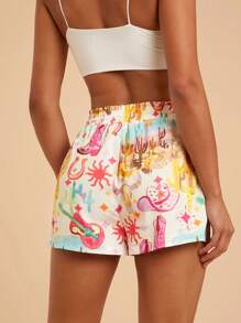 Travachic Quần short ống rộng lưng cao dệt họa tiết in cho nữ, họa tiết mùa hè, kỳ nghỉ, phong cách Boho Chic, bãi biển, phong cách Boho thường ngày, nhiệt đới, tốt nghiệp, phong cách quý tộc cổ điển cho nữ, tự thắt dây - Nhiều màu - Xem 2