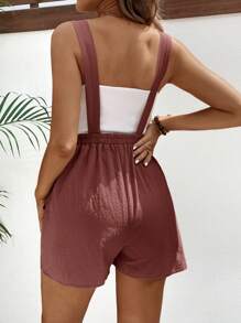 SHEIN 孕妇夏季休闲纯色背带裤 - 鏽棕色 - 查看 2