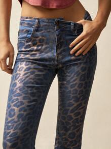 Bohemela Damen Jeans mit goldfarbenem Foliendruck, Schlag-Bein-Form, niedriger Bundhöhe 599119