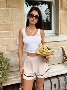 SHEIN Frenchy Pantaloncini casual da donna con blocchi di colore e trama intrecciata