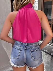 INAWLY Plus Size Women Tie Neck Top, Magenta - Pink - View 2