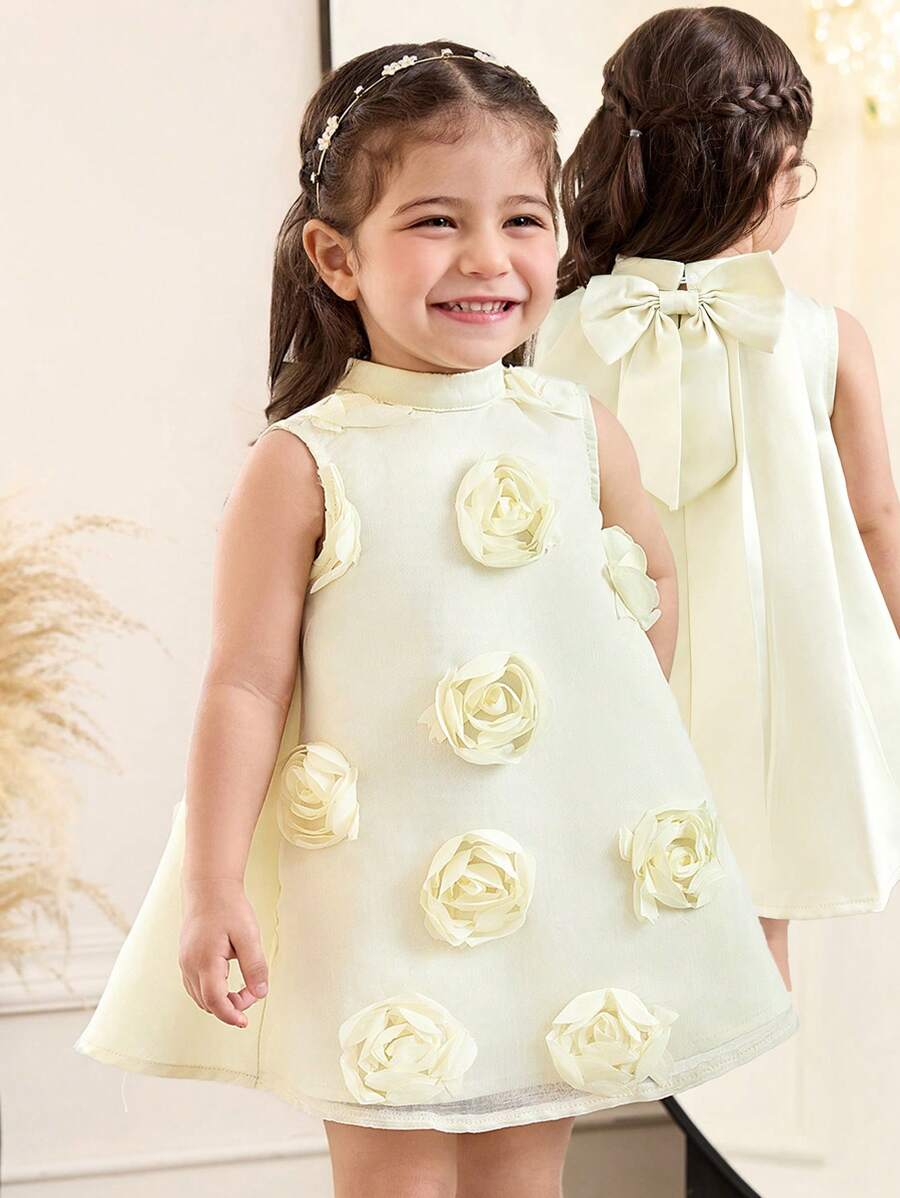 Baby Mädchen elegantes &amp; süßes hübsches Kleid mit 3D Blumen ...