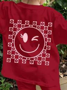 SHEIN Baby Girl Casual Simple Short Sleeve Shorts Set, Suitable For Summer - Burgundy - View 5