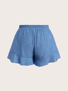 Elaquor 2 Pcs/Set Women's Plus Size Casual Woven Fabric Shorts With Ruffle Hem And Drawstring, Apricot, Short Length For Summer Comfort - Apricot - View 8