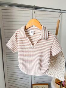 Camiseta de punto acanalado de cuello en V ajustada casual para niña joven
