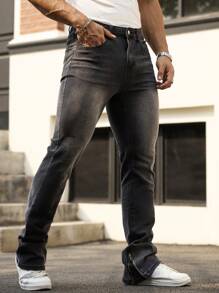 Manfinity Homme Men's Casual Everyday Washed Oblique Pocket Flared Leg Jeans - Grey - View 6