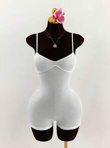 Amplova 女士夏季休闲乡村音乐会服装细肩带露背连体衣 - 白色 - 查看 2