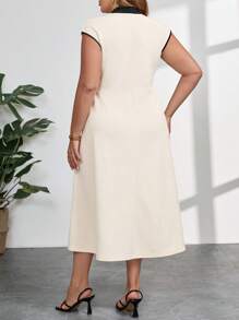 SHEIN Clasi Plus Size Elegant Button Decor Work Uniform Dress, Romantic Summer Dress For Ladies,Summer Outfits For Women,White Dress,Graduation Dress,Wedding Guest Dress Women,Formal Dresses For Women,Dresses For Women Elegant, Western Dresses For Women,Office Outfits For Women - Multicolor - View 2