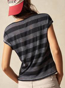 Bohemela 波西米亚风休闲度假风格纯色针织V领短袖修身女式T恤