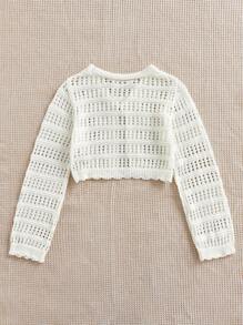 SHEIN PETITE Women's Thin Holiday Cardigan That Can Be Worn Over A Swimsuit As A Cover-Up Crocheted Thin Sweater For The Beach In Fall/Winter - White - View 2