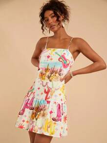 Travachic Spring/Summer Vacation Chiffon Ruffle Trim Spaghetti Strap Printed Mini Dress For Women, Printed Sleeveless Short Dress, Tea Party Dress, Summer Dresses For Women, Graphic Print Summer Outfits For Women, Vacation Outfits Woman, Boho Chic, Beach Outfits For Woman, Casual Woman Flowy Sun Dress Boho Women's Clothing, Tropical Outfits Women, Graduation Outfit, Old Money Style Women, Summer Sun Dress, Mother's Day